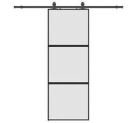 Sliding Door with Fitting, Black, 76 x 205 cm, Tempered Glass, Aluminium Frame, Powder-Coated Steel, Interior, Space-Saving, Privacy Screen, Silent, Durable, Modern