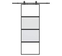 Sliding Door with Fitting, Black, 76 x 205 cm, Tempered Glass, Aluminium Frame, Space-Saving for Room, Apartment, Bathroom, Office with Privacy Screen and Silent Operation