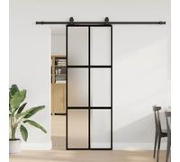 Sliding Door with Fitting, Black, 76 x 205 cm, Tempered Glass Matt, Aluminium Frame, Low Noise, Space Saving for Indoor Spaces, Includes Sliding Door Fitting Set