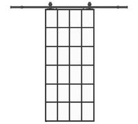 Sliding Door with Fitting, Black, 90 x 205 cm, ESG Glass, Powder-Coated Steel, Quiet Gliding, Space-Saving, for Room, Home, Apartment, Indoor and Outdoor Use, Burglary Protection, Seal