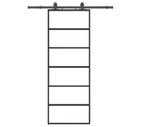 Sliding Door with Fitting, Black ESG Glass, 76 x 205 cm, Aluminium Frame, Powder-Coated Steel, Space-Saving, Quiet Gliding, Versatile for Room, Home, Apartment, Kitchen, Bathroom, Office