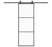 Sliding Door with Fitting, Black ESG Glass, 76 x 205 cm, Powder-Coated Steel, Quiet Gliding, Space-Saving, for Room, Home, Apartment, Indoor and Outdoor Use, Burglary Protection, Seal