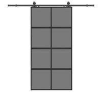 Sliding Door with Fittings, Black, 102.5 x 205 cm, Tempered Glass, Aluminium Frame, Space-Saving, Includes Powder-Coated Steel Fitting Set, Silent, Privacy Screen for Room, Home, Apartment, Office