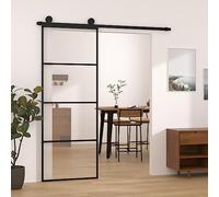 Sliding Door with Hardware Kit, 76x205 cm ESG Glass & Aluminum Frame, Black Interior Door for Room Transition, Quiet Soft Stop Mechanism