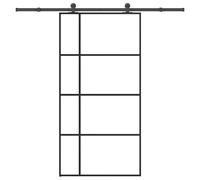Sliding Door Black Matt/Transparent Tempered Glass Aluminium 102.5x205cm 5mm kit