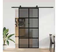 Sliding Door with Hardware Set Black 102.5x205 cm Tempered Glass