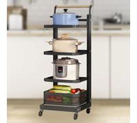 Sliding Drawer nizer Cart Rolling Kitchen Storage Rack 4 Tier Black Shelves with 1 Fruit Basket Compact Space-Saving Kitchen Storage Solution