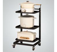 Sliding Drawer nizer Kitchen Rolling Shelf on Legs Foldable Kitchen Cart with 3 Adjustable Boards Black Kitchen Storage Solutions for Space Saving and Easy Access