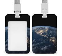 Sliding Earth from The Space Id Badge Holder Vertical Card Protector Cover Clear Window Key Card Holder Lanyard Badge Case Pouch for Office Driver’s Licenses and Passes