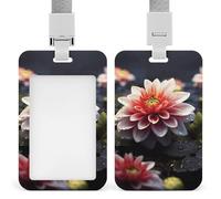 Sliding Flower Badge Holder Waterproof Plastic Card Holder with Clear Window Detachable Lanyard Vertical Heavy Card Case Protector for Office School Factory