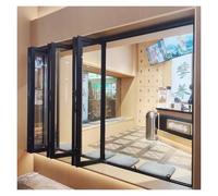 Sliding Folding Door, Interior Retractable Bifold Divider Gate, Black Aluminum Frame with Tempered Glass for Home, Cafe, Restaurant, and Balcony