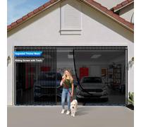 Sliding Garage Door Screen 16x7FT for 2 Car Garage Doors, Fiberglass 4200g/9.3 lb Durable Heavy Duty Mesh, Retractable Garage Door Screen for Patio, Outdoor (Black, 16 * 7FT)