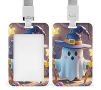 Sliding Ghost Staff Badge Holder Waterproof Plastic Card Holder with Clear Window Detachable Lanyard Vertical Heavy Card Case Protector for Office School Factory