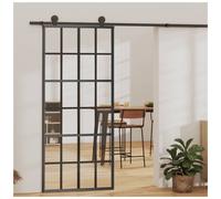 Sliding Glass Door 90x205 cm Black Aluminium Frameless Modern Space-Saving Slim