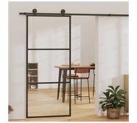 Sliding Glass Door 90x205 cm Black Aluminium Frameless Modern Space-Saving Slim