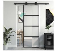 Sliding Glass Door Black 76x205cm Clear ESG Glass Aluminium Frame 5mm 2cm Slim+