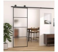Sliding Glass Door Black 76x205cm Clear ESG Glass Aluminium Frame Slim Modern