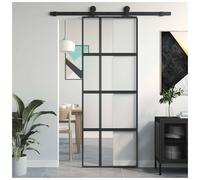 Sliding Glass Door Black Aluminium Frame Clear ESG 76x205cm 5mm Slim ModernPanel