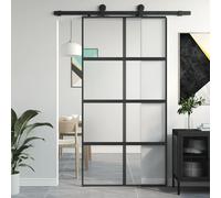 Sliding Glass Door Black Matt/Transparent 102.5x205cm Tempered Glass Frame Slim