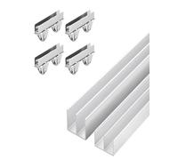 Sliding Glass Door Track Kit | Dual Channel Aluminium Guide Rail Prevent Rust Silent Rollers, Fits Display Cabinets & Wardrobes(100cm/39in)