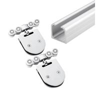 Sliding Glass Door Tracks and Rollers Kit with Round 8-Wheels Hangers, Aluminum Rail for 5-8MM Thickness Glass Door, Sliding Door Runners for Office/Homes, Quiet Smooth(White,4.8m)