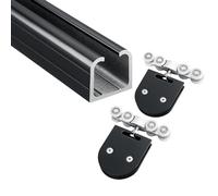 Sliding Glass Door Tracks and Rollers Kit with Round 8-Wheels Hangers, Aluminum Rail for 5-8MM Thickness Glass Door, Sliding Door Runners for Office/Homes, Quiet Smooth(Black,1.0m)