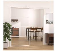 Sliding glass door white 102.5x205cm clear ESG glass aluminium slim frame modern