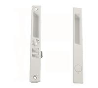 Sliding Glass Patio Door Lock Handle Set, Non-Keyed, Flush Mount, with Nite Lock,C Cam, and Keeper, White, 6-9/16" Screw Hole | Sliding Door Handle Replacement Hardware Repairs (DL-504) (White)