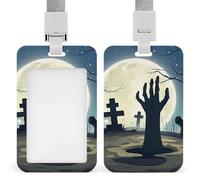 Sliding Graveyard Ghost Hand Badge Holder Waterproof Plastic Card Holder with Clear Window Detachable Lanyard Vertical Heavy Card Case Protector for Office School Factory