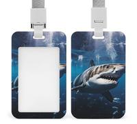 Sliding Great White Shark Id Badge Holder Vertical Card Protector Cover Clear Window Key Card Holder Lanyard Badge Case Pouch for Office Driver’s Licenses and Passes