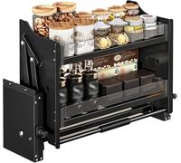 Sliding Heavy Duty Black Wall Shelf with 2 Tiers 66 x 26 x 53 cm Sturdy Storage Solution for Cabinets Home nization and Space Saving Design