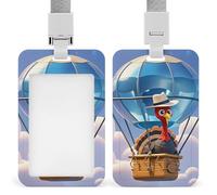 Sliding Hot Air Balloon Turkey Badge Holder Waterproof Plastic Card Holder with Clear Window Detachable Lanyard Vertical Heavy Card Case Protector for Office School Factory