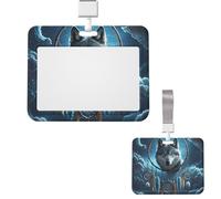 Sliding ID Badge Holder Clear Vertical Card Badge Holder Waterproof Plastic Card Sleeve 3D Wolf Dream Catcher Badge Protector Case Name Tag ID Card Holder for Work Office Doctor Nurse