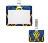 Sliding ID Badge Holder Clear Vertical Card Badge Holder Waterproof Plastic Card Sleeve Blue and Yellow Tribal Badge Protector Case Name Tag ID Card Holder for Work Office Doctor Nurse