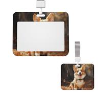 Sliding ID Badge Holder Clear Vertical Card Badge Holder Waterproof Plastic Card Sleeve Corgi Dog Badge Protector Case Name Tag ID Card Holder for Work Doctor Nurse