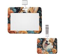 Sliding ID Badge Holder Clear Vertical Card Badge Holder Waterproof Plastic Card Sleeve Corgi Pattern Badge Protector Case Name Tag ID Card Holder for Work Office Doctor Nurse
