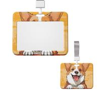 Sliding ID Badge Holder Clear Vertical Card Badge Holder Waterproof Plastic Card Sleeve Cute Corgi Dog Badge Protector Case Name Tag ID Card Holder for Work Office Doctor Nurse