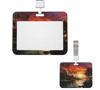 Sliding ID Badge Holder Clear Vertical Card Badge Holder Waterproof Plastic Card Sleeve Mysterious Tropical Style Badge Protector Case Name Tag ID Card Holder for Work Office Doctor Nurse