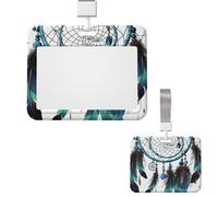Sliding ID Badge Holder Clear Vertical Card Badge Holder Waterproof Plastic Card Sleeve Native American Dream Catcher Badge Protector Case Name Tag ID Card Holder for Work Office Doctor Nurse