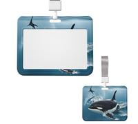 Sliding ID Badge Holder Clear Vertical Card Badge Holder Waterproof Plastic Card Sleeve Orca Killer Whale Badge Protector Case Name Tag ID Card Holder for Work Office Doctor Nurse