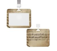 Sliding ID Badge Holder Music Notes on Old Paper ID Card Holder with LanyardCover Case Waterproof Heavy Work Badge Sleeve for Women Men