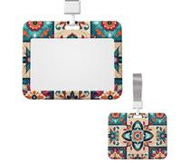 Sliding ID Badge Holder Plastic Horizontal Badge Holder for Office Arabic Indian Checked Pattern Badges Holders Card Case Protector for Work ID Name Card for Driver Nurse Licenses Passes