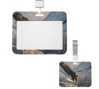 Sliding ID Badge Holder Plastic Horizontal Badge Holder for Office Bald Eagle Flying Badges Holders Card Case Protector for Work ID Name Card for Driver Nurse Licenses Passes
