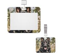 Sliding ID Badge Holder Plastic Horizontal Badge Holder for Office Black German Shepherd Badges Holders Card Case Protector for Work ID Name Card for Driver Nurse Licenses Passes