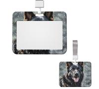 Sliding ID Badge Holder Plastic Horizontal Badge Holder for Office Black German Shepherd Dog Badges Holders Card Case Protector for Work ID Name Card for Driver Nurse Licenses Passes