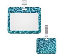 Sliding ID Badge Holder Plastic Horizontal Badge Holder for Office Blue Aqua Pool Water Badges Holders Card Case Protector for Work ID Name Card for Driver Nurse Licenses Passes