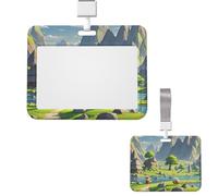 Sliding ID Badge Holder Plastic Horizontal Badge Holder for Office Cartoon Landscape Badges Holders Card Case Protector for Work ID Name Card for Driver Nurse Licenses Passes
