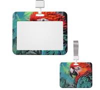 Sliding ID Badge Holder Plastic Horizontal Badge Holder for Office Colorful Parrot Badges Holders Card Case Protector for Work ID Name Card for Driver Nurse Licenses Passes