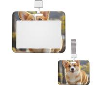 Sliding ID Badge Holder Plastic Horizontal Badge Holder for Office Cute Corgi Dog Badges Holders Card Case Protector for Work ID Name Card for Driver Nurse Licenses Passes