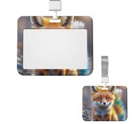 Sliding ID Badge Holder Plastic Horizontal Badge Holder for Office Cute Fox Badges Holders Card Case Protector for Work ID Name Card for Driver Nurse Licenses Passes
